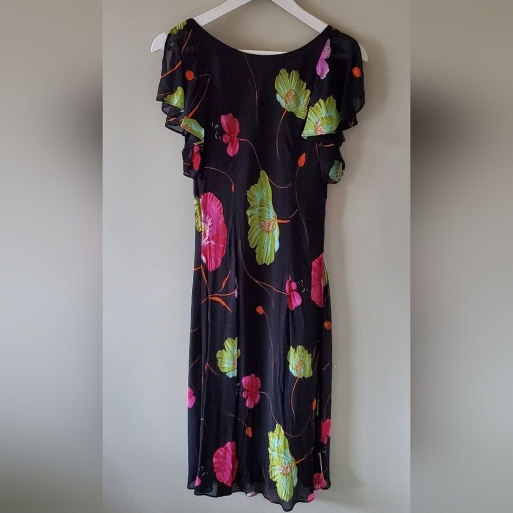 Joseph Ribkoff 8 90s Romantic Whimsigoth Fairycore Neon Floral Midi Slip Dress - Picture 3 of 10